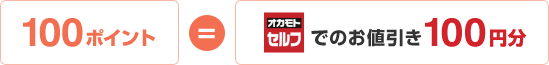 100ポイント=オカモトセルフでのお値引き100円分