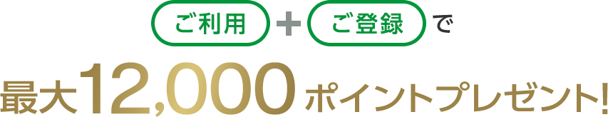 ご利用+ご登録で最大12,000ポイントプレゼント！